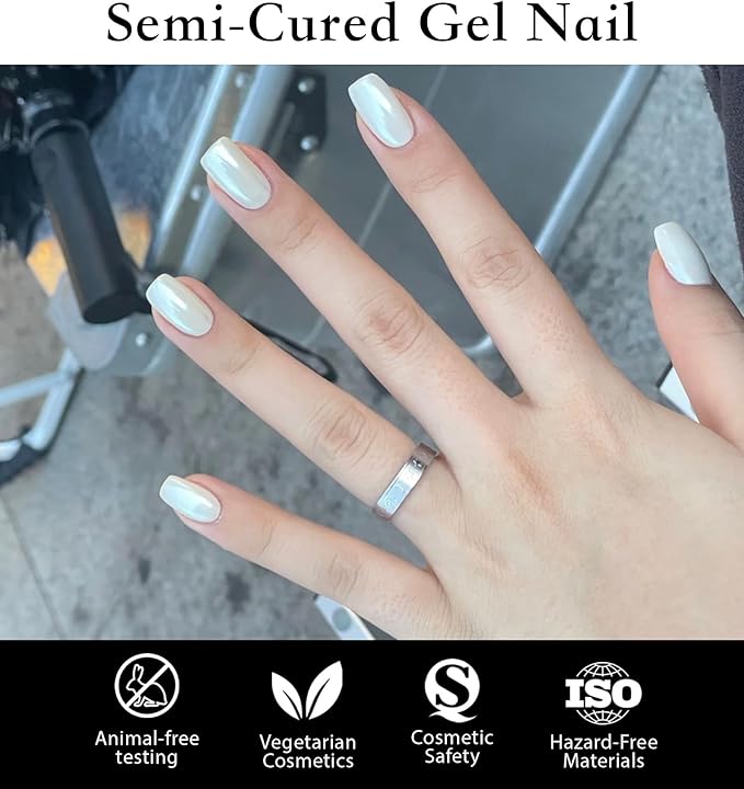Semi Cured Gel Nail Strips - UV Light Gel Nail Stickers - 20 Long Lasting Salon Quality Wraps (White Tulle)