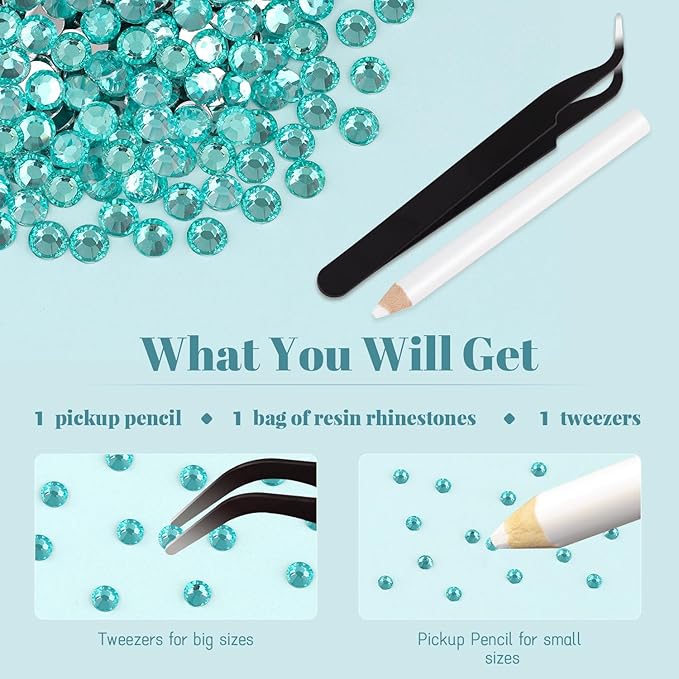 4000PCS 5mm Resin Rhinestones Bulk for Crafting (Lake Blue), Flatback Bedazzling Crystals for Crafts DIY Nail Decoration, Gems Charms for Tumbler Shoes Clothing Fabric with Pickup Pen and Tweezers