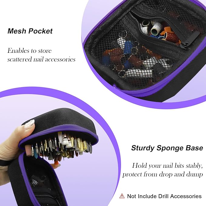 81 Holes Nail Drill Bit Holder, (ONLY CASE) Nail Bits Display Organizer Container, Nail Bits Container Box Case with High Density Foam, Efile Nail Bits Professional Manicure Tools, (Purple)