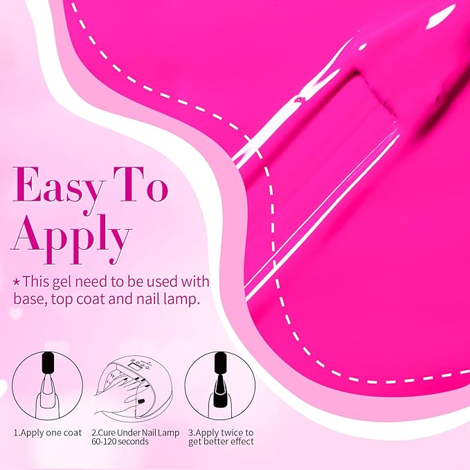 Born Pretty Neon Hot Pink Valentine's Day Gel Nail Polish,Natural Soft Light to Dark Glitter Sparkle Gel Polish Soak Off U v LED Nail Art Manicue Kit DIY at Home or Manicure Salon 6PCS