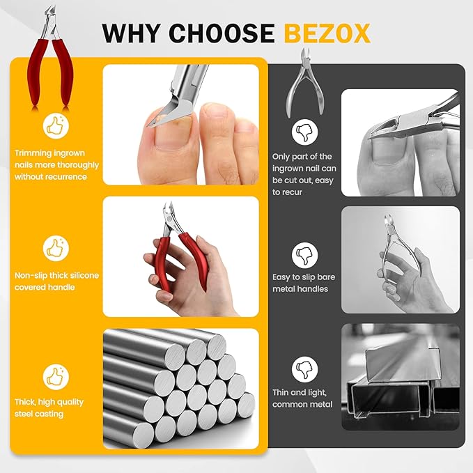 BEZOX Toenail Clippers for Seniors, Slant Straight Blade Toe Nail Clippers for Thick and Ingrown Nails, Soft Grip Long Handle Toenail Scissors for Mani & Pedi Nail Care - Red