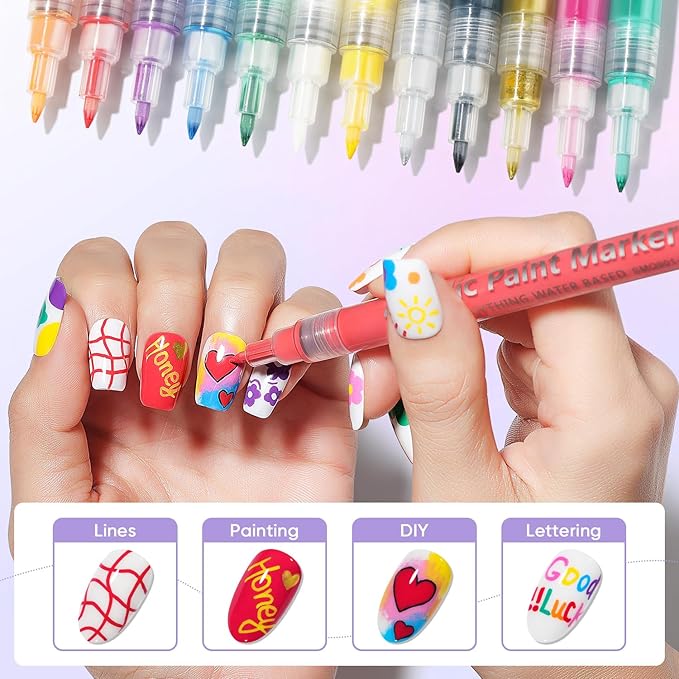 AIMEILI 12 Colors Nail Art Pens Set, Fine Tip Acrylic Paint Pens for Salon & Home DIY Nail Design, Dotting Drawing Liner Brush for Manicure, Nail Polish Art Decoration Kit 1