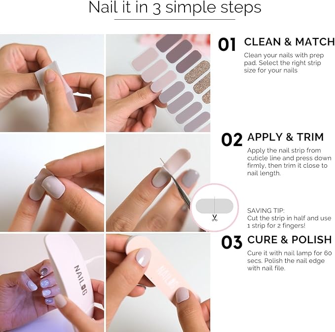 Semi Cured Gel Nail Strips - NAILOG 20 Pcs Green Nail Stickers Extra Long Wraps with Glossy Gel Finishing for Spring Summer, Pastel Mint