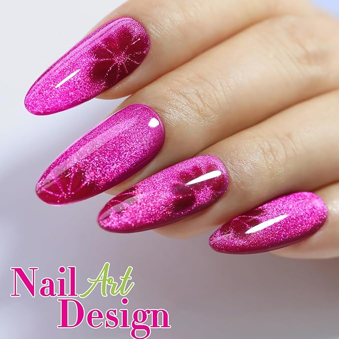 Double Rhythm 15ML Ice Glass Cat Eye Gel Polish with Magnet Holographic Glitter Shimmer Translucent Sheer Color Salon Soak Off Magnetic at Home (Pitaya Purple-MC1072)