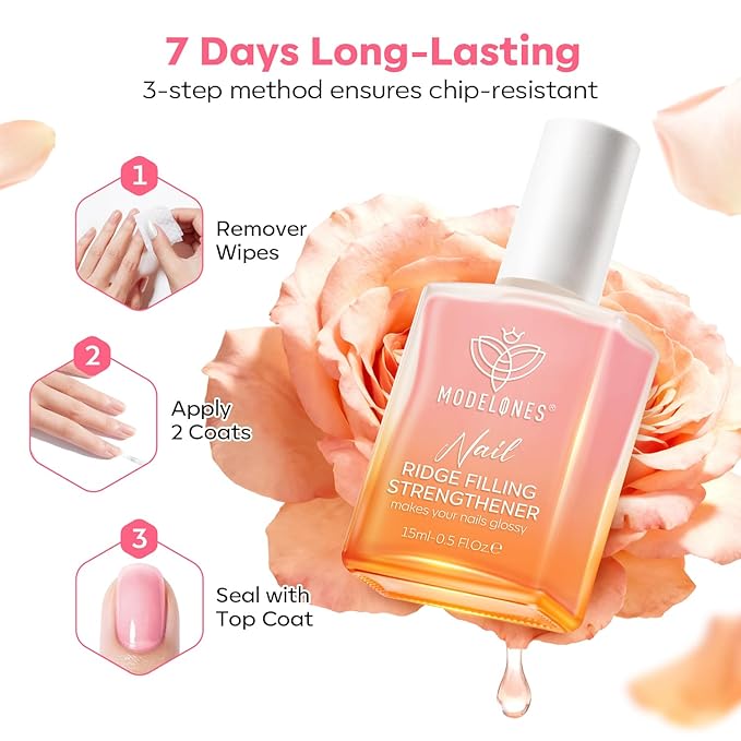 modelones Nail Strengthener and Growth Pink Nail Polish Scented Nail Repair for Damaged Nails Hardener Extra Strong and Growth for Women Nail Care Natural Concealer Foundation 15 Ml 0.5 Fl Oz