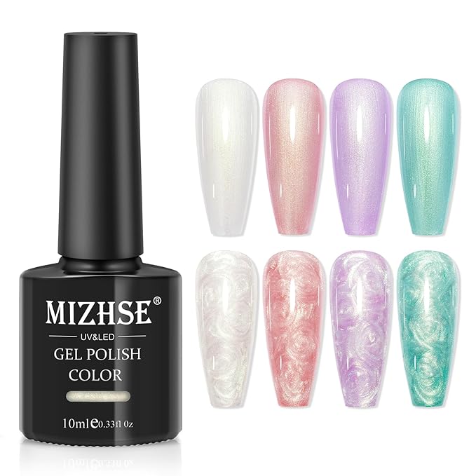MIZHSE Pearl Gel Polish, Mermaid Glitter Nail Gel Polish 2-IN-1 Shiny Shell Thread Drawing Soak Off U V LED Nail Gel for Nail Salon Home DIY Manicure 1PC 10ml