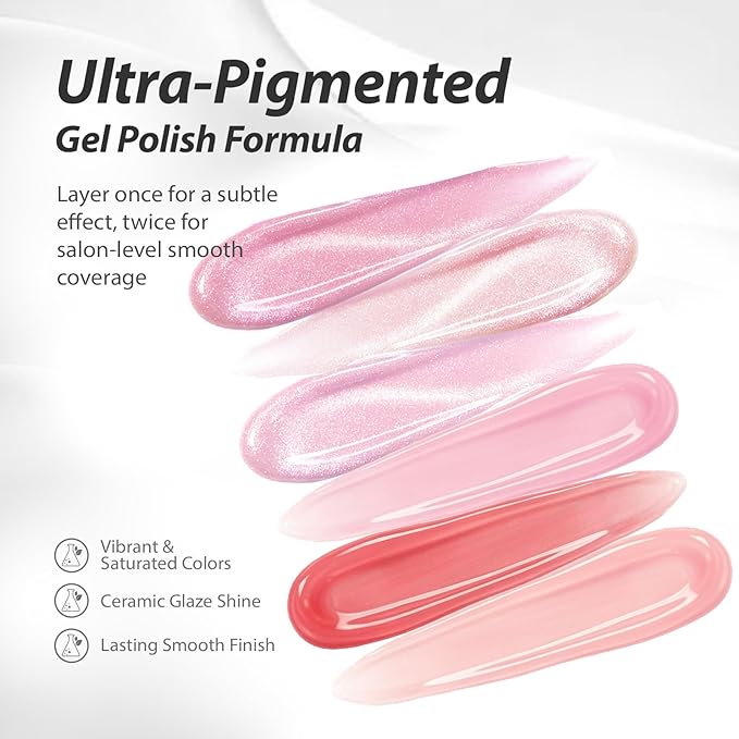 Makartt Pink Gel Nail Polish Set: 6 Colors Jelly Gel Polish Kit 15ML One N'Done Shimmer Sheer Translucent Effect Light Soft to Dark Soak Off UV LED Nail Art Manicure Gift for Women