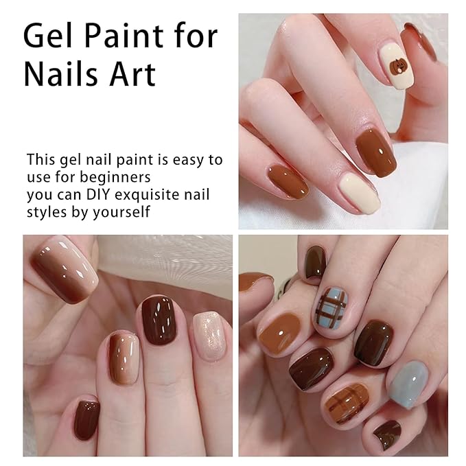 2 Jars Paint Nail Gel Paint For Nails Art, Brown Gel Polish For French Tip Tool Design For Home Salon DIY Nail Art (Brown, M)
