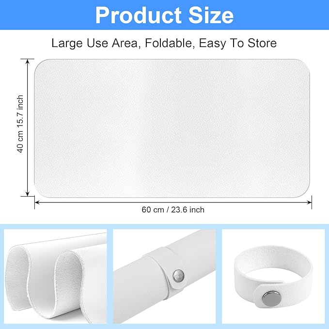 Diesisa Nail Art Table Mat,Foldable Nail Art Hand Rest Pad for Nail Arm Rest Cushion,Soft Microfiber PU Leather Nail Mat for Table,Manicure Pad,Nail Table Pad for Nail Technician Salon Home-White