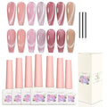Adhere 7Pcs 12ML Cat Eye Soak Off UV LED Gel Nail Polish Set, Reflective Glitter Cat Eye, Sparkling Diamond Magnetic Transparent Pink Color with Magnet