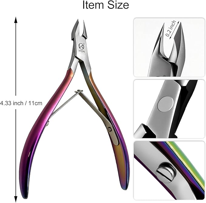 IVON Professional Cuticle Trimmer – Rainbow Finish Stainless Steel, Precision Nail Nipper for Manicure & Pedicure