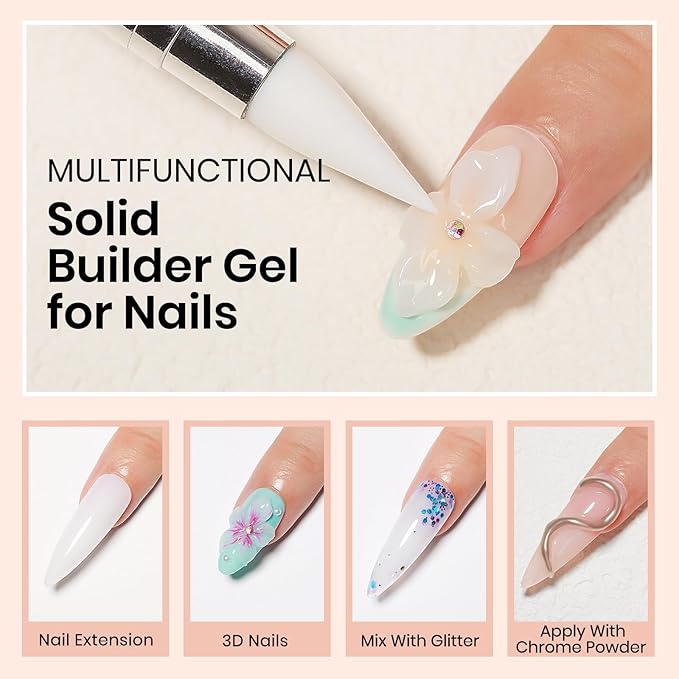 MIZHSE 100g Milky White Solid Builder Gel for Nails, Large Capacity Hard Builder Gels Kit for Nails Sculpting for 3D Art Gel U V LED with 36pcs Dual Form, for Nail Salon Home DIY