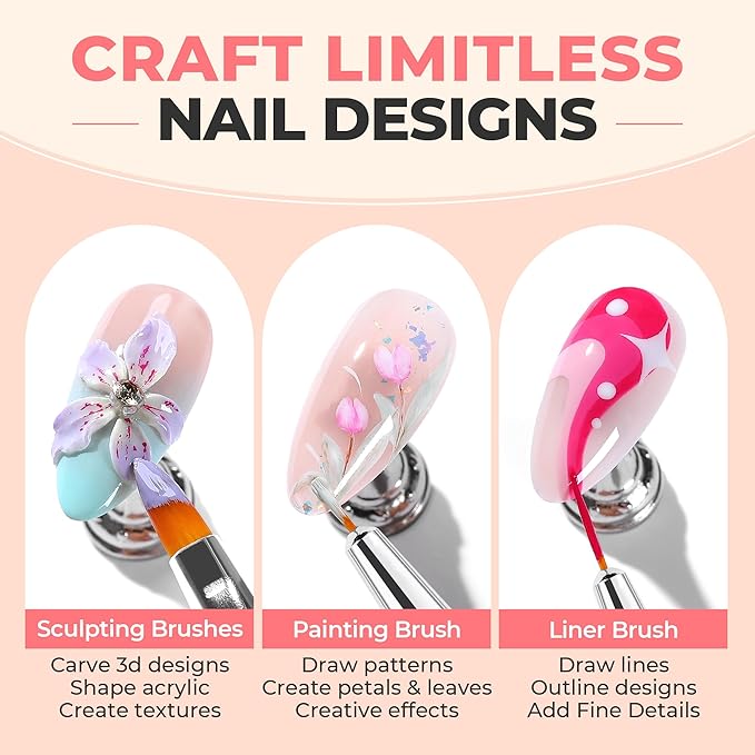 UNA GELLA Nail Art Brushes Set 6PCS Pink Color Double-ended Nail Design Dotting Tools Christmas Nail Art Gel Polish Brushes for Gel Polish Lines, Nail Drawing Pen DIY Nail Art Supplies