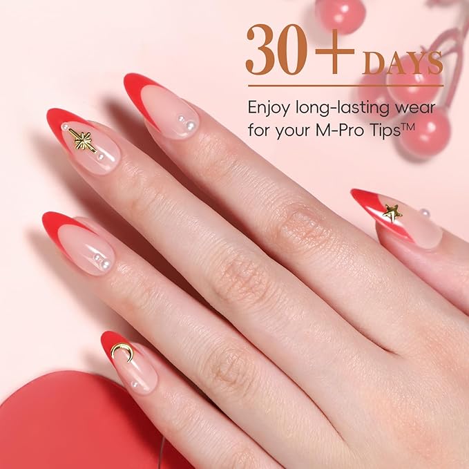 PEACECOLOR French Tip Press On Nails Kit - 150Pcs Long Almond 5 Colors Nail Tips Gel Nail Kit with U V Light Base & Top Coat Starter Kit Nail Glue Full Set Fake Nails DIY Gift for Women Girls Home