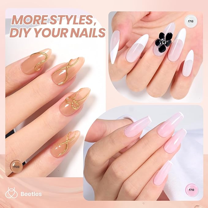 Beetles Jelly Gel Nail Polish Set, 6 Colors Milky White Nude Pink Sheer Brown Gel Polish Kit Nail Concealer Translucent Effect Soak Off Uv French Nail Art Gift for Women Ultimate Monochrome Collection