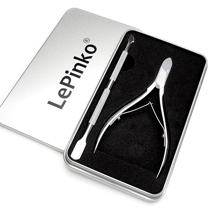 LePinko Professional Cuticle Trimmer with Cuticle Pusher, Super Labor-saving Dead Skin Nippers, Sharp Hangnail Remover for Fingernail Toenail, Pedicure Manicure Nail Care Tool for Women Men, 7mm Jaw