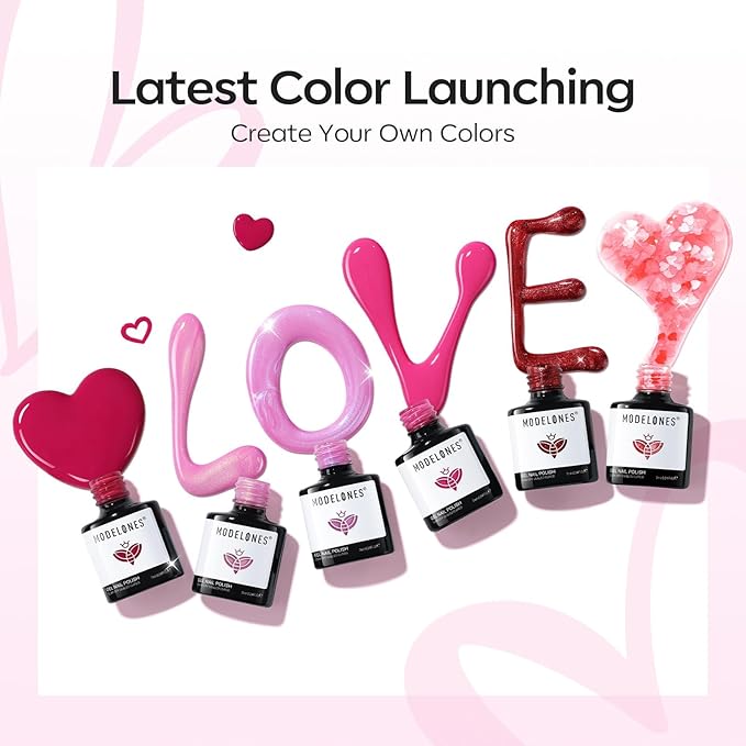 modelones Gel Nail Polish Set, 6 Colors 2026 Eater Spring Pitaya Hot Pink Red Cat Eye Gel Polish Mermaid Pink Red Love-heart Glitter Nail Polish with Magnet & Wooden Pen Soak Off LED Manicure Gift