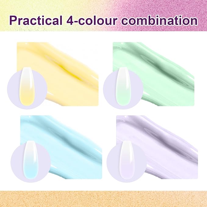 Gradient Gel Nail Set, 4 Bright Colors Ombre Gel Nail Polish with 6 Aurora Multi-Purpose Brushes for Pigment Pat Nails French Manicure Nail DIY Painting Soak Off UV Ice Cream Dream