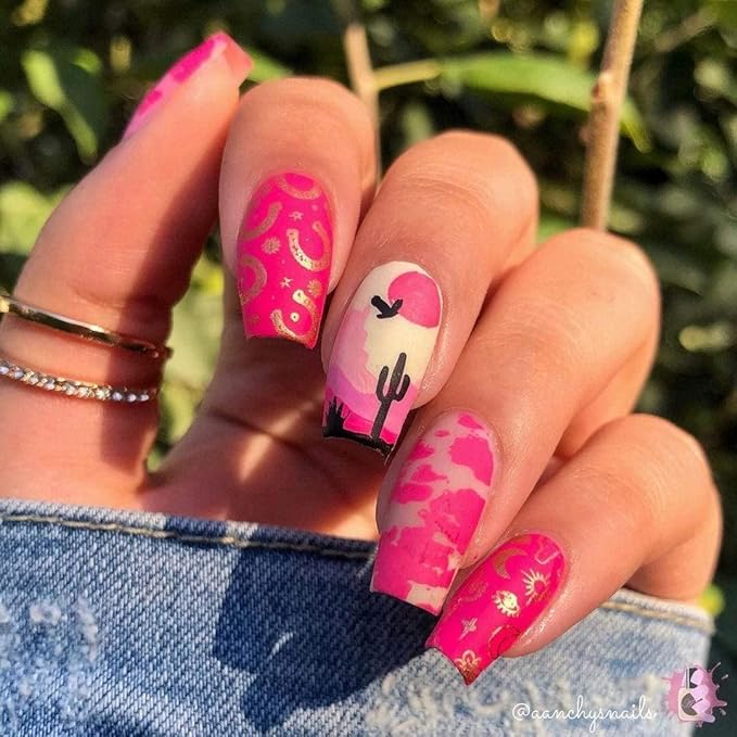 Maniology Wild West Nail Stamping Plate | Western-Themed Designs with Cowgirl & Rodeo Motifs for Bold DIY Manicures – Reusable, Rectangular Stainless Steel Nail Art Template