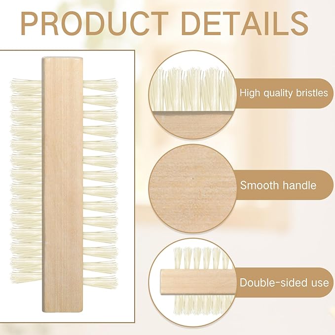 Patelai 12 Pack Wooden Nail Brush Bulk Two-sided Hand Fingernail Brush Non-slip Wood Heavy Duty Stiff Nail Scrubber for Nails and Toes Cleaning, Hand Scrub Brushes for Travel