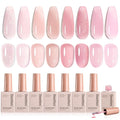 Beetles Pink Gel Nail Polish Set, 8 Colors Nude Pink Jelly Gel Polish Shimmer Glitter Sheer Transparent Effect Classic Neutral Nail Polish Soak Off UV French Nail Art Salon Gift Manicure for Women