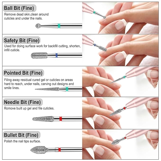 25Pcs Nail Drill Bits Set with Storage Box, 3/32 Inch Tungsten Ceramic Diamond Carbide Nail Drill Bits for Acrylic Gel Polish, Cuticle Efile Remover for Manicure Pedicure