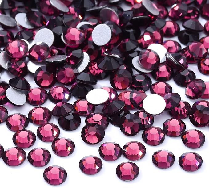 Purple Flatback Rhinestones, Glass Rhinestones for Nail Art and Craft, Glue Fix, Loose Crystal Gemstones(Purple, SS12, 2880pcs, 2.9-3.0mm)