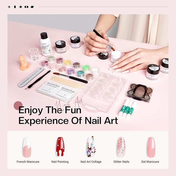 Nail Kit Acrylic Set: Pink White Clear Purple Nude Acrylic Nail Powder Kit with everything for Beginners Art Tool Women Salon