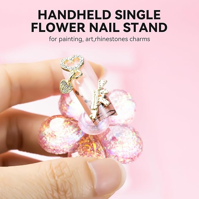 Nail Stand for Press On Fake Nails Painting Display Practice, Powerful Magnetic Nail Holder for Diy Design, Single Flower Nail Stand with 200 PCS Double-Sided Tapes, Nail Tools for Home Salon