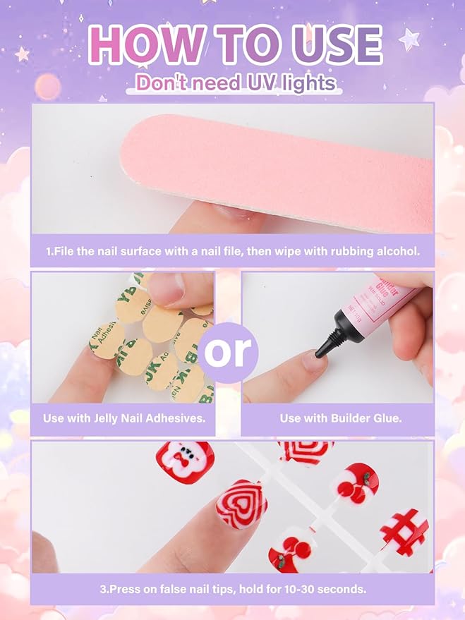 EBANKU 168 Pcs Press on Nails for Kids, Christmas Mini Almond Fake Nails, Reusable Nail Kit with Nail Glue Adhesive Tabs for Girl