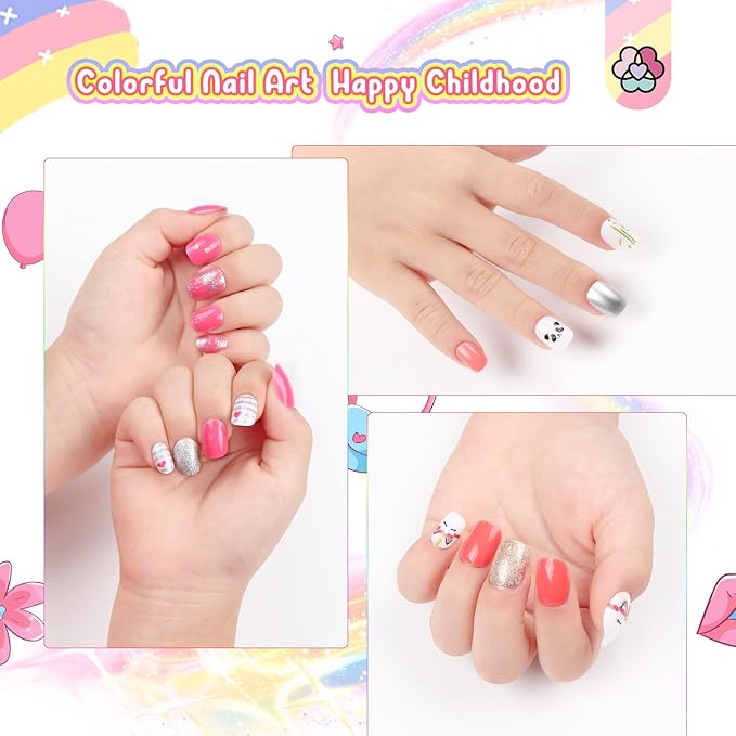 Saviland Kids Press on Nails - 168Pcs 7 Packs Press on Nails 1 Week Styles Kids Nails Adhesive Tab Full Cover Colors & Patterns False Nail Art Kits Sets Christmas Gifts for 8-12 Years Old Kids Girls