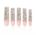 LOVFUL Press on Nails Angel's Tear | Handmade with Full Covered Crystals | Reusable Fake Nails | Square | H48-M, pink