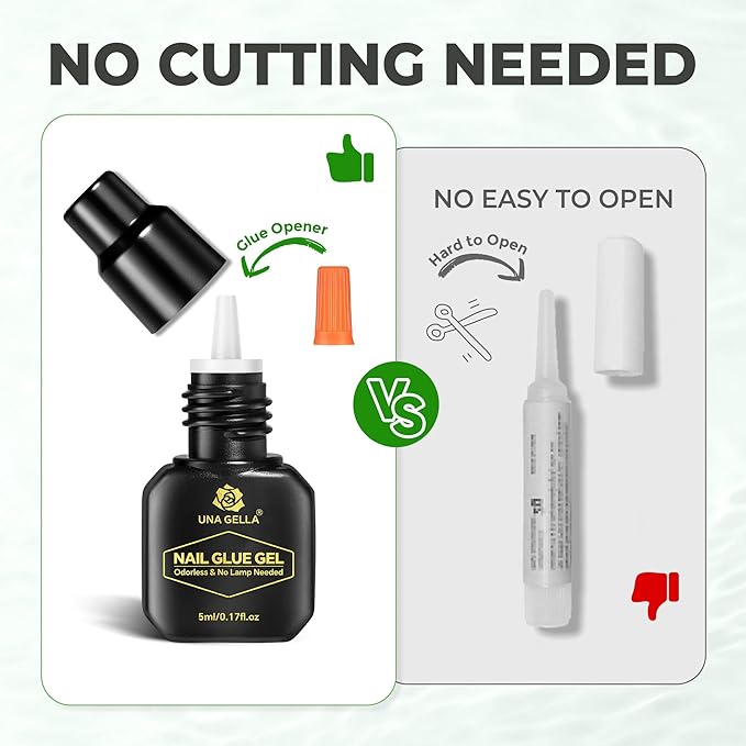 UNA GELLA 5ml Super Strong Gel Nail Glue for Press Ons: No U V Lamp Needed Glue Gel, Travel-Size Nail Adhesive for Press on Nails, Nail Tips&Acrylic Nails-Quick Dry, No Smell, Long-Lasting