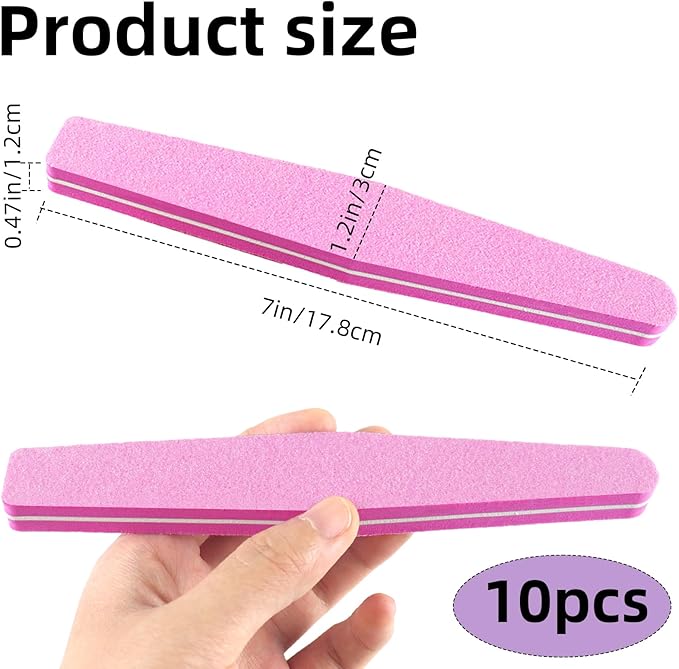 10 Pack 100/180 Grit Nail Files and buffers,Double Sided Nail Files,Nail Buffer Block,Fingernail File,Sponge Buffing Nail File,for Acrylic/Natural Nails(Pink)