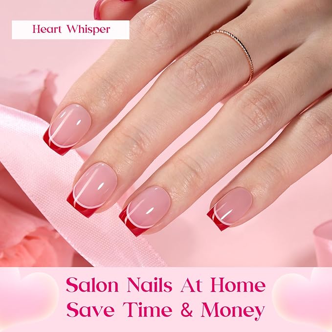 Beetles Press On Nails - Heart Whisper | 3 Colors Short Square French Tip Press On Nails | 15 Sizes 180 Pcs Natural Salon Quality Spring Gift For Women
