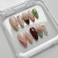 Luxury Press on Nails Medium Almond Handmade 3D Unique Reusable ABS Material Fake Nails French Tip False Nails with Designs Starfish Water Drop Red Flower Glossy Glue on Nail Thick Acrylic Nail(S)