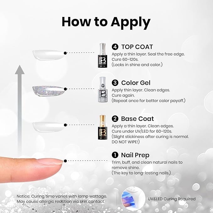 Beetles Glitter Gel Nail Polish - 15ml Stay Shining Holographic Stardust Gel Polish Diamond-Shine Silver Nail Art Uv Led Home Salon Long-Lasting Soak-Off Holographic Glitter Gel Gift for Women