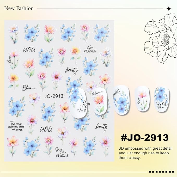 12 Sheets Butterfly Flower Nail Stickers for Nail Art, Colorful Flower Nail Decals,Flower 3D Self-Adhesive Nail Art Stickers Design for Women DIY Manicure Decoration YX1230