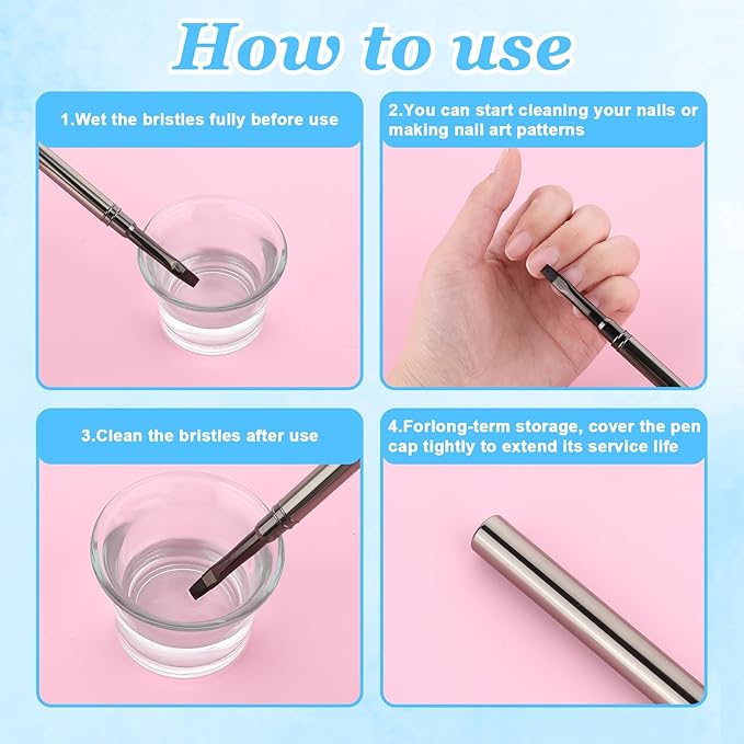 3PCS Clean up Nail Brush, Nail Polish Brush Round/Angled/Flat Acetone Resistant Brushes for Manicure Painting Design Cleaner Remover Tool Professional DIY