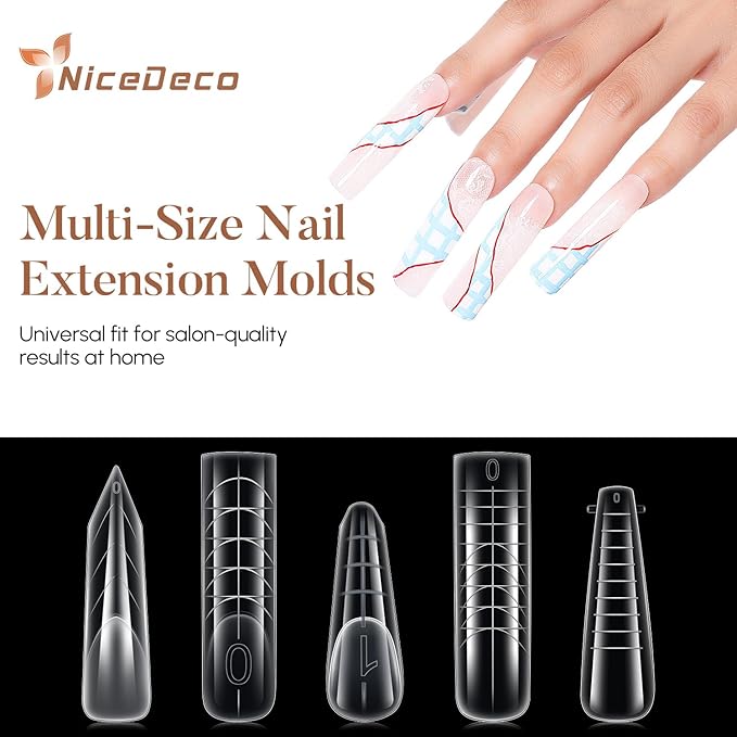 Nicedeco Poly Extension Gel Dual Nail Forms, 120pcs Nail Molds for Builder Extension, 5 Style 12 Size Dual Forms for Gel Nail Tips Nail Art Design Salon DIY Kit 3