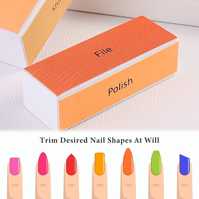4 Way Nail Buffer Block 4Pcs Reusable Nail Shine Buffing Blocks Washable Smoother Polisher Shiner Nail File Bulk for Nail Prep Supplies Acrylic Gel Press-On Nails Trimming Shaping