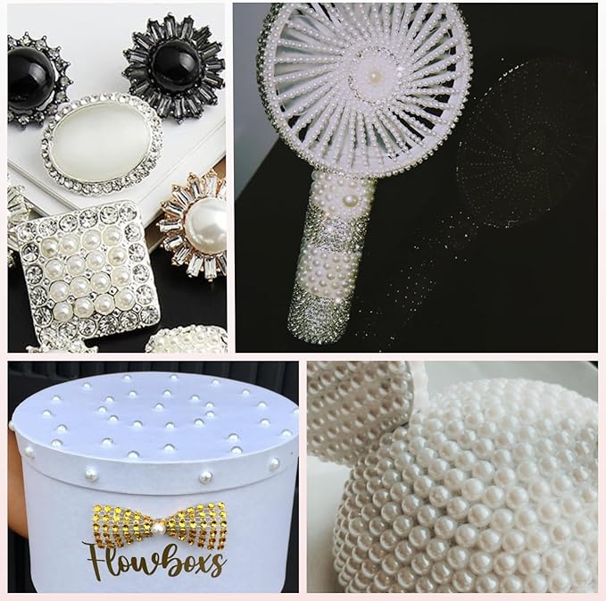 17000 Pcs Flat Back Pearls for Crafting with B7000 Glue White Half Pearl Beads for Jewelry Making Beads for Nails Party Face Clothes Shoe Balloon Birthday Decorations Cup DIY 2/3/4/5/6/8mm