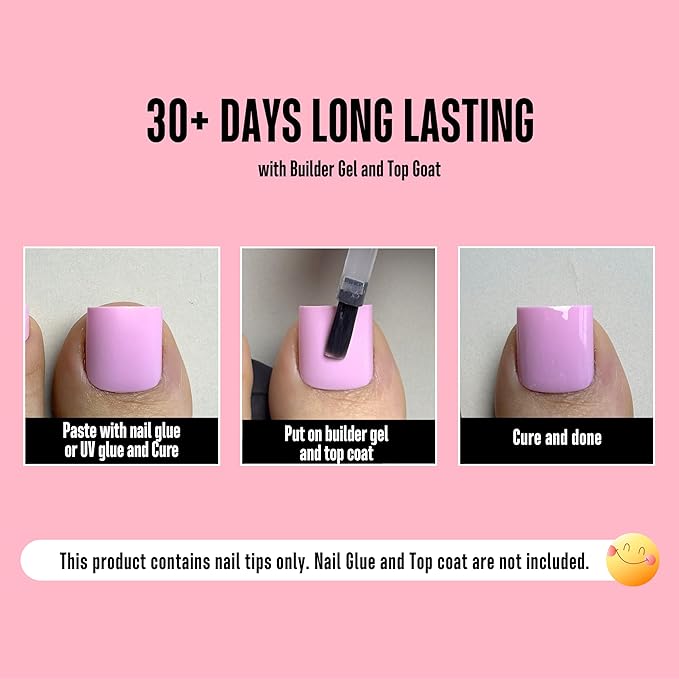NOVO OVO Pink Square Toe Nail Tips - 240Pcs Soft Gel Press on Toenails, Solid Natural Pink Full Cover Fake Nails for Pedicure, PMMA Acrylic False Toe Nails Extension Kit (15 Sizes, Wide Fit)