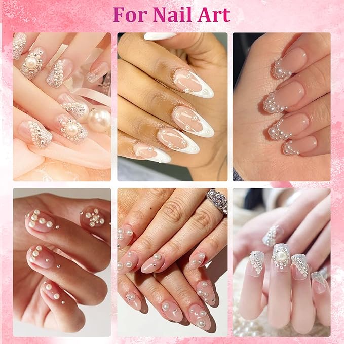 Belleboost Flat Back Pearls Kits 2 Boxes of Flatback Beige Half Round Pearls with Pickup Pencil and Tweezer for Home DIY and Professional Nail Art, Face Makeup and Craft
