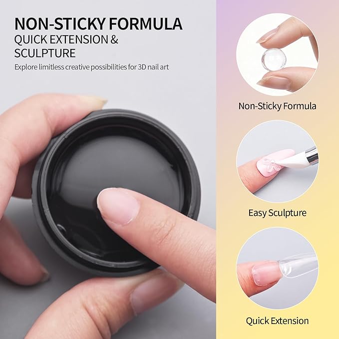 3D Gel Nail Art Kit-Yellow Aurora Solid Builder Gel for Nails 3D Sculpting Carving Building Modeling Hard Extension for Beginner DIY Salon at Home Cured Needed