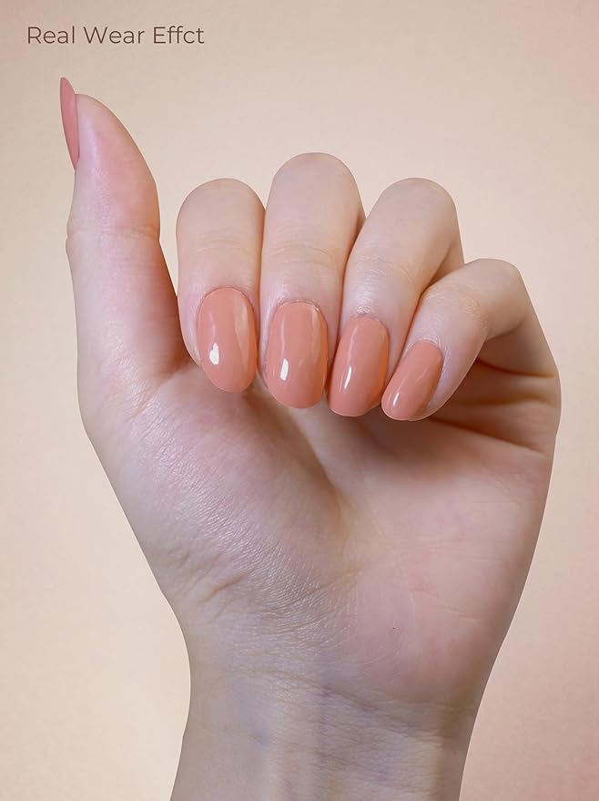 Real Gel Nail Strips (No UV Light Needed) - 44Pcs Salon Quality Nail Stickers - Long Lasting Polish Wraps for Women, Easy Apply & Remove (Coral Orange)