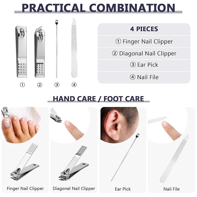Geosar 12 Sets Manicure Set Bulk Nail Clippers Pedicure Kit Stainless Steel Professional Pedicure Grooming Kits Nail Care Tools with Travel Case for Men Women Hands Foot(Dark Blue)