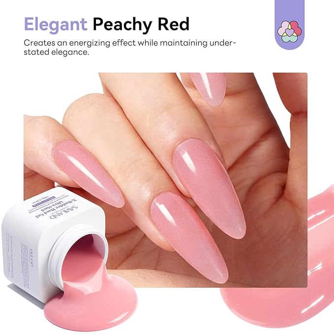 SAVILAND Ultra Hard Builder Nail Gel for Nails: 120 g Large Capacity 5-IN-1 Peachy Red Hard Gel for Nails Easy Nail Extension Strengthen Thicken U V Lamp Need Salon