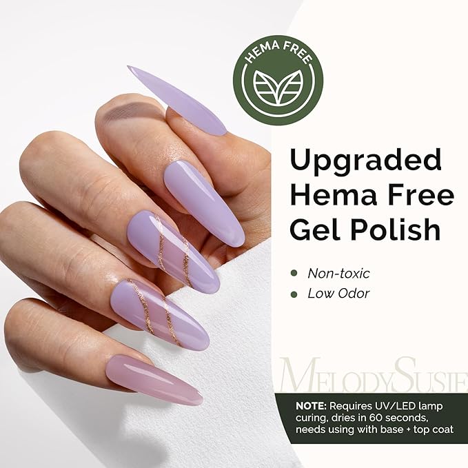 MelodySusie Hema Free Gel Nail Polish, 0.5 Fl Oz Thick Light Lavender Purple Gel Polish, Non-Toxic, Long Lasting, Soak Off UV Nail Polish, Manicure Nail Design Salon DIY Nail Art at Home K0798