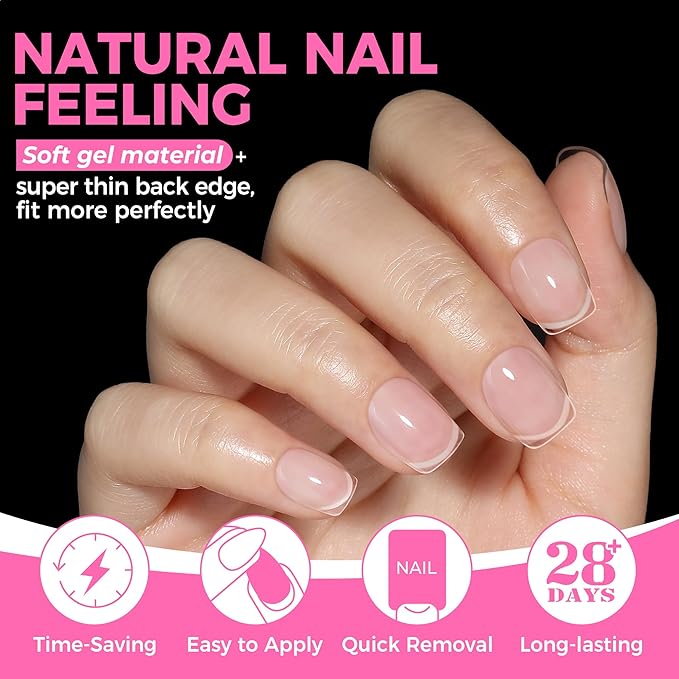 UNA GELLA Extra Short Square Oval Nail Tips 216pcs Pre-shaped Half Matte Square Round Gel Nail Tips Full Cover Squoval Clear Acrylic Fake Nails for Press on Nail Extensions Home DIY Salon 12 Sizes